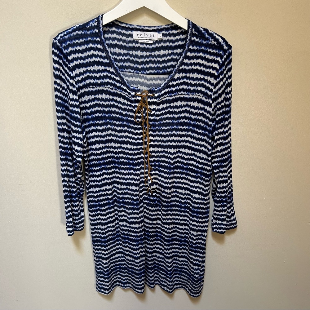 Velvet by Graham & Spencer ~Long Sleeve Lace-Up  Stretch Swim Cover/ Mini Dress